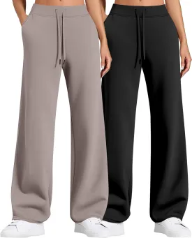 2 Pack Women Sweatpants Drawstring Waist Loose Yoga Baggy Joggers Casual Wide Leg Pants with Pockets