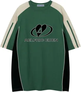 Aelfric Eden Oversized Graphic Tees Men Contrast Color Speedway Racing Tee Unisex Streetwear Tshirt Patchwork Polo Tee