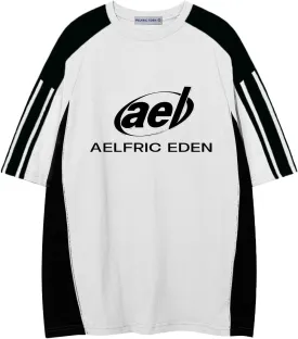 Aelfric Eden Oversized Graphic Tees Men Contrast Color Speedway Racing Tee Unisex Streetwear Tshirt Patchwork Polo Tee