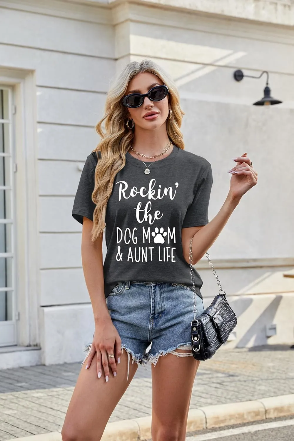 ALLTB Dog Mom Shirt Women Funny Dog Paw Graphic Shirt Rockin' The Dogs Mom Aunt Life Tshirt Dogs Lover Short Sleeve Tops
