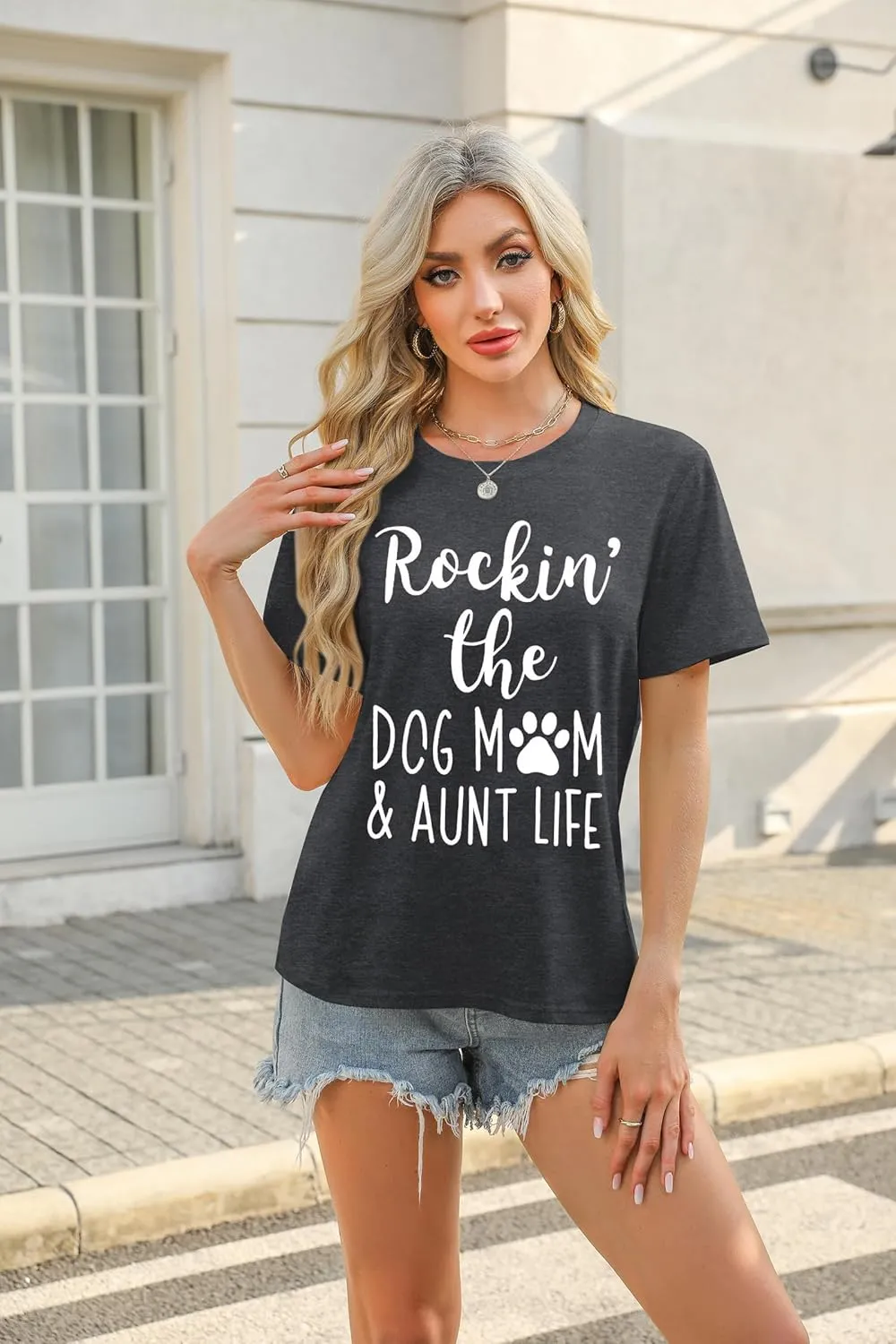 ALLTB Dog Mom Shirt Women Funny Dog Paw Graphic Shirt Rockin' The Dogs Mom Aunt Life Tshirt Dogs Lover Short Sleeve Tops