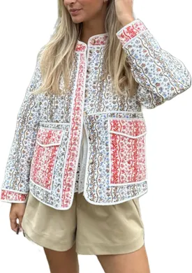 Alyweatry Quilted Jacket for Women Vintage Lightweight Padded Puffer Coat Open Front Patchwork Bomber Warm Outwear