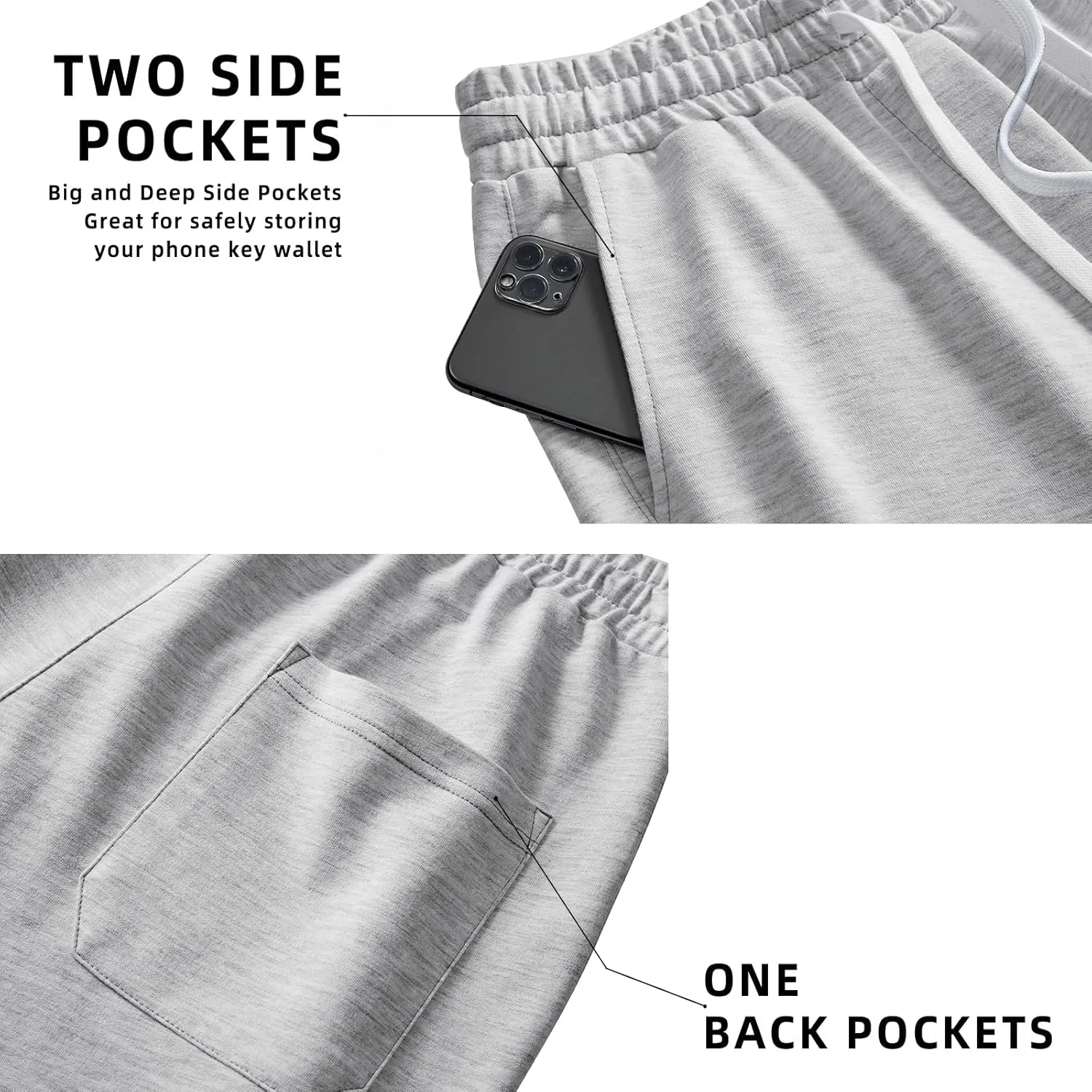 AMY COULEE Mens Cotton Athletic Pants Open Bottom Running Sweatpants Straight Leg Casual Joggers with Pockets