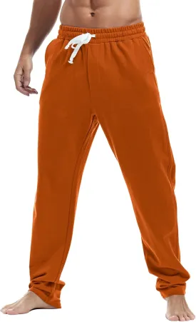 AMY COULEE Mens Cotton Athletic Pants Open Bottom Running Sweatpants Straight Leg Casual Joggers with Pockets