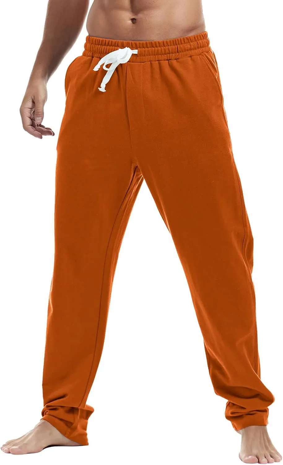 AMY COULEE Mens Cotton Athletic Pants Open Bottom Running Sweatpants Straight Leg Casual Joggers with Pockets