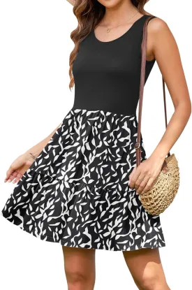 AUSELILY Womens Summer Dress Casual Sleeveless Crewneck T Shirt Sundress Flowy Tiered Swing Mini Dresses