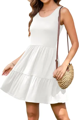 AUSELILY Womens Summer Dress Casual Sleeveless Crewneck T Shirt Sundress Flowy Tiered Swing Mini Dresses