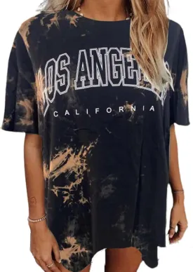 Avanova Women Letter Graphic Print Oversized Tee Shirt Short Sleeve Loose Fit Tops