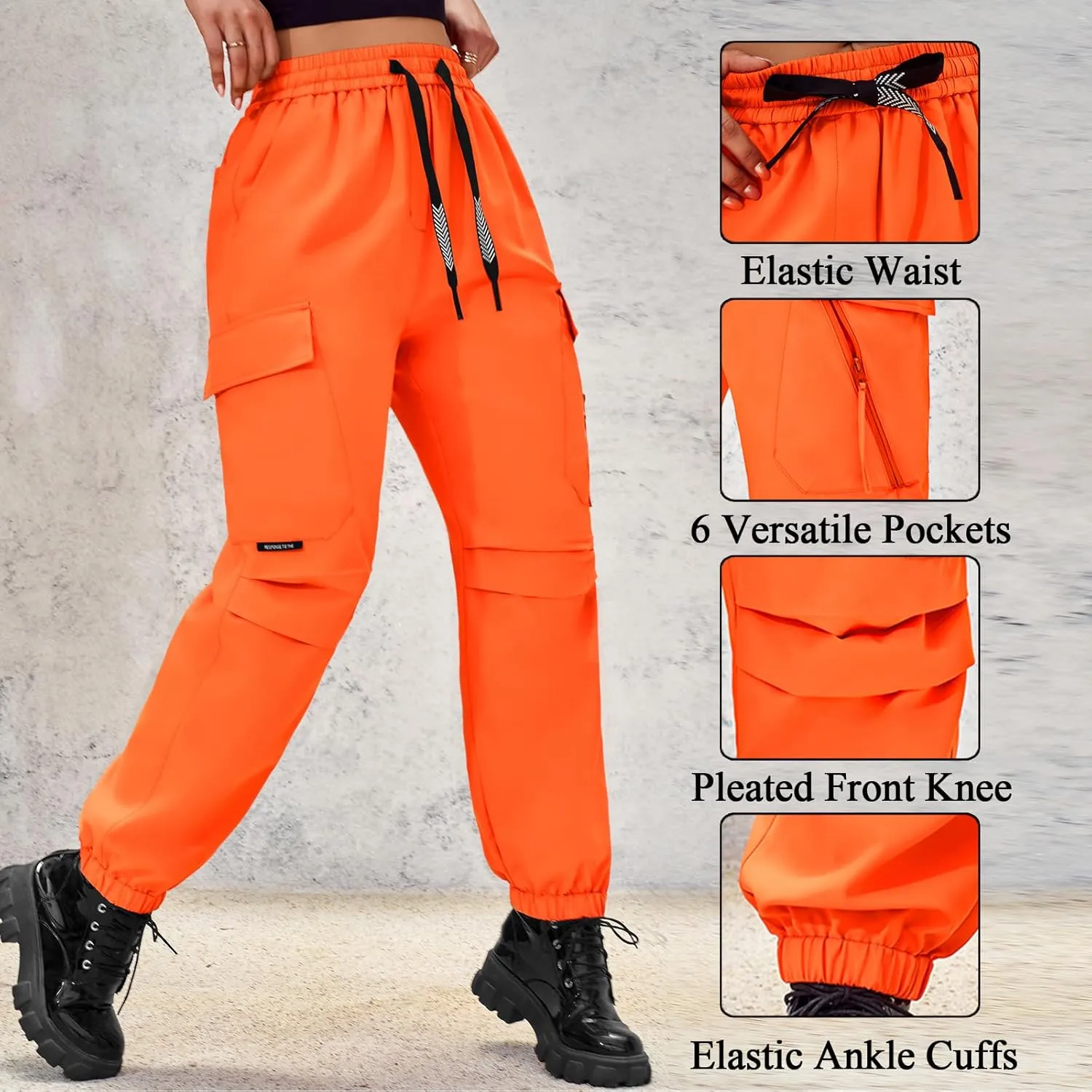 Baggy Cargo Pants Women High Waisted Parachute Pants Lightweight Hiking Joggers Streetwear with Pockets