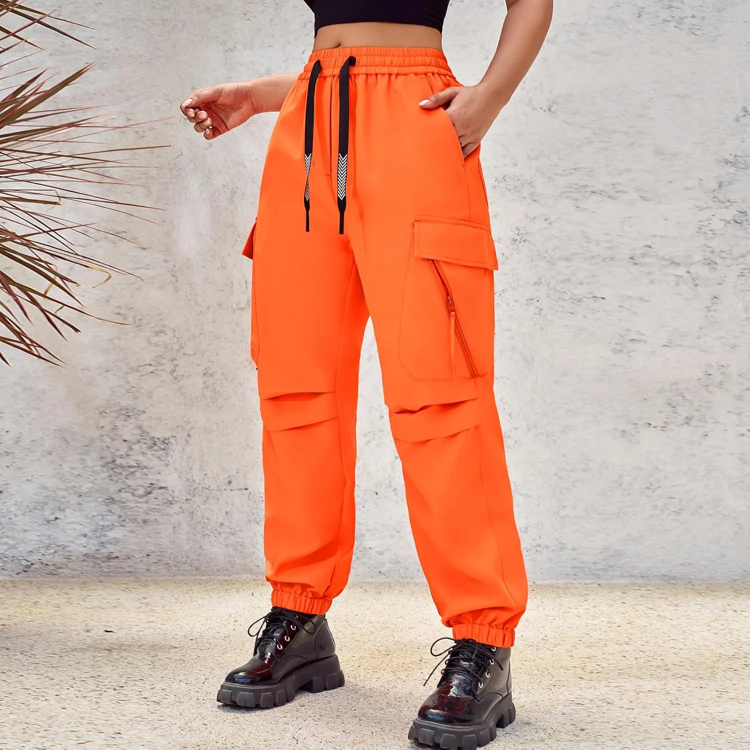 Baggy Cargo Pants Women High Waisted Parachute Pants Lightweight Hiking Joggers Streetwear with Pockets