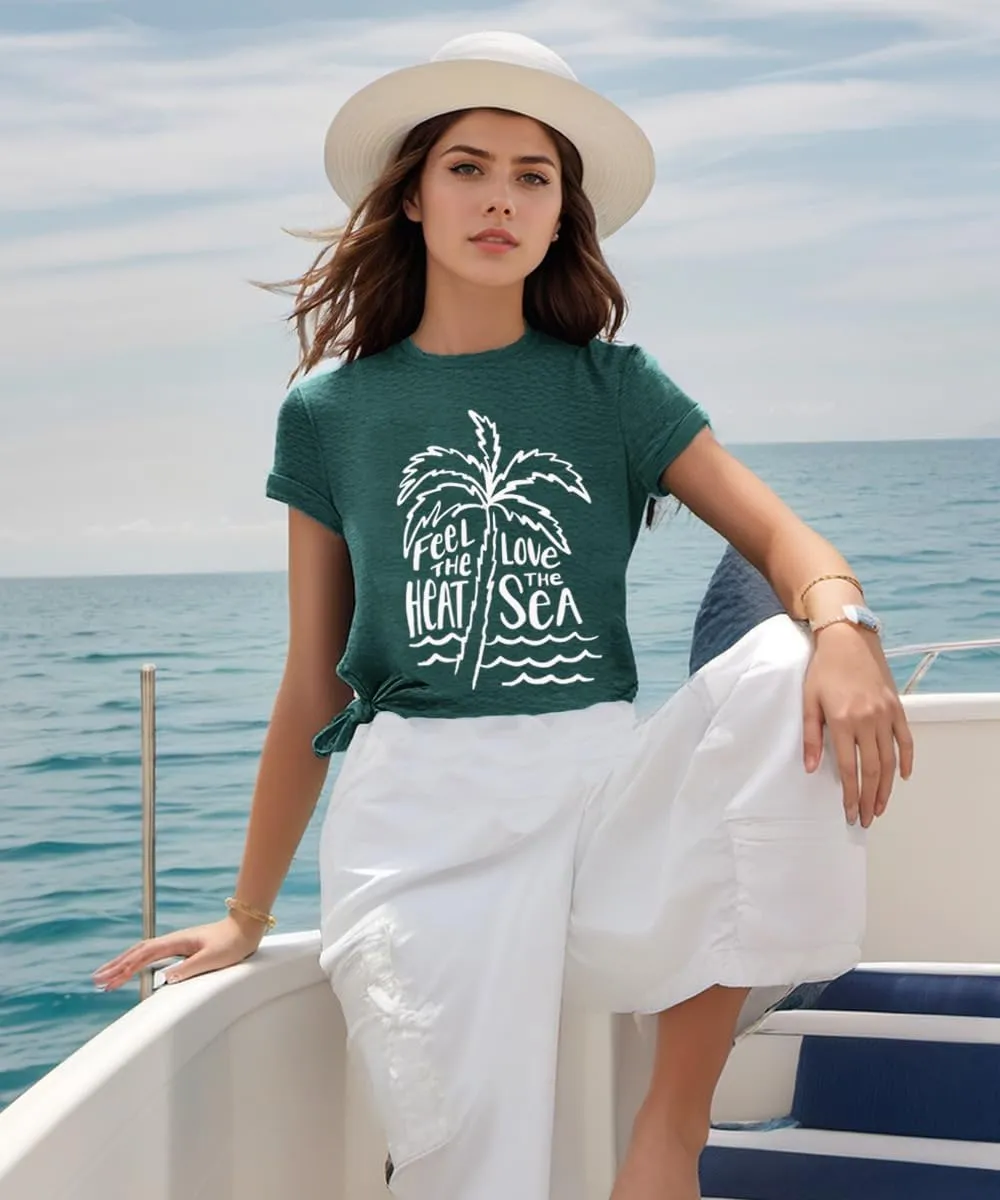 Beach Tshirts Shirts for Women Fun Hawaiian Shirts Coconut Tree Letter Print Graphic Tee Summer Holiday Vacation Tops