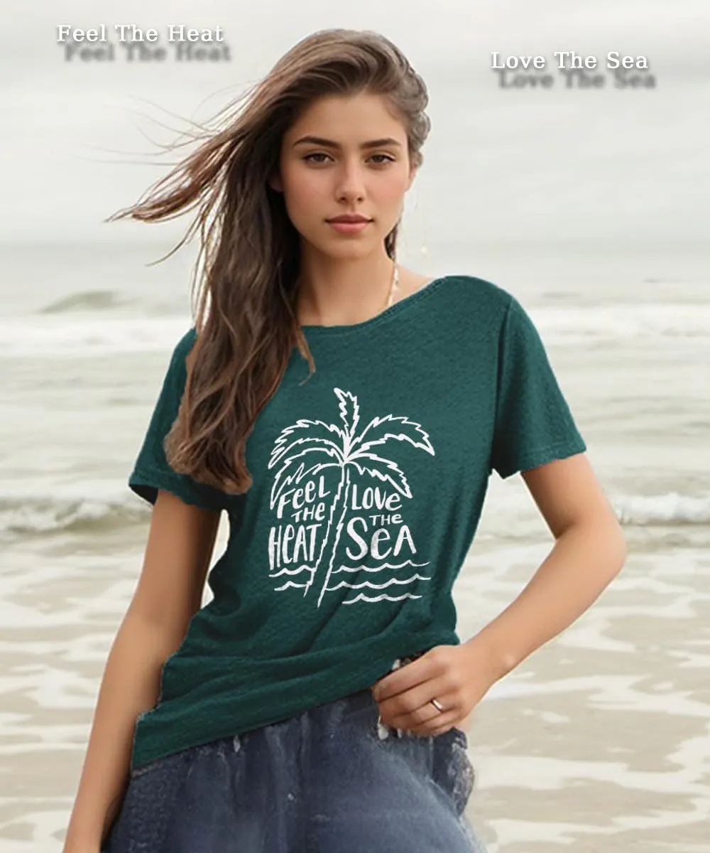 Beach Tshirts Shirts for Women Fun Hawaiian Shirts Coconut Tree Letter Print Graphic Tee Summer Holiday Vacation Tops