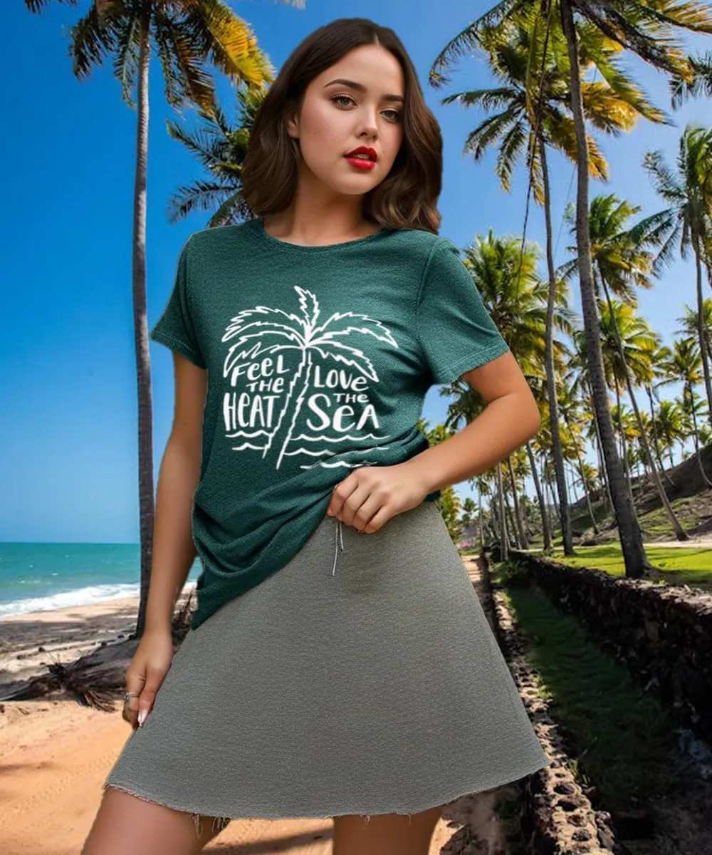 Beach Tshirts Shirts for Women Fun Hawaiian Shirts Coconut Tree Letter Print Graphic Tee Summer Holiday Vacation Tops