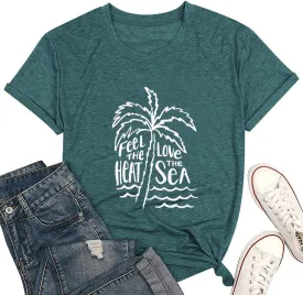 Beach Tshirts Shirts for Women Fun Hawaiian Shirts Coconut Tree Letter Print Graphic Tee Summer Holiday Vacation Tops