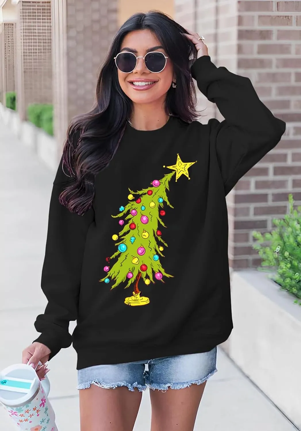 Christmas Tree Sweatshirt: Women's Christmas Graphic Crewneck Tee