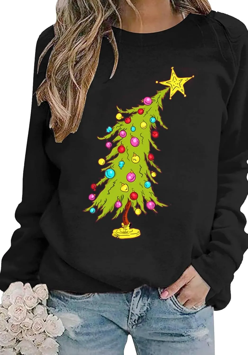 Christmas Tree Sweatshirt: Women's Christmas Graphic Crewneck Tee