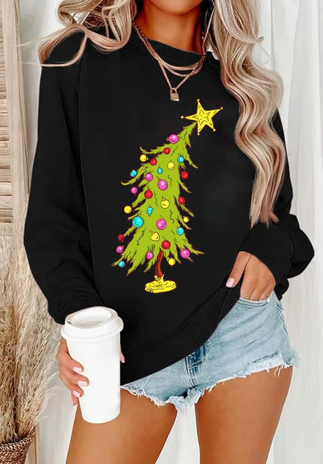 Christmas Tree Sweatshirt: Women's Christmas Graphic Crewneck Tee