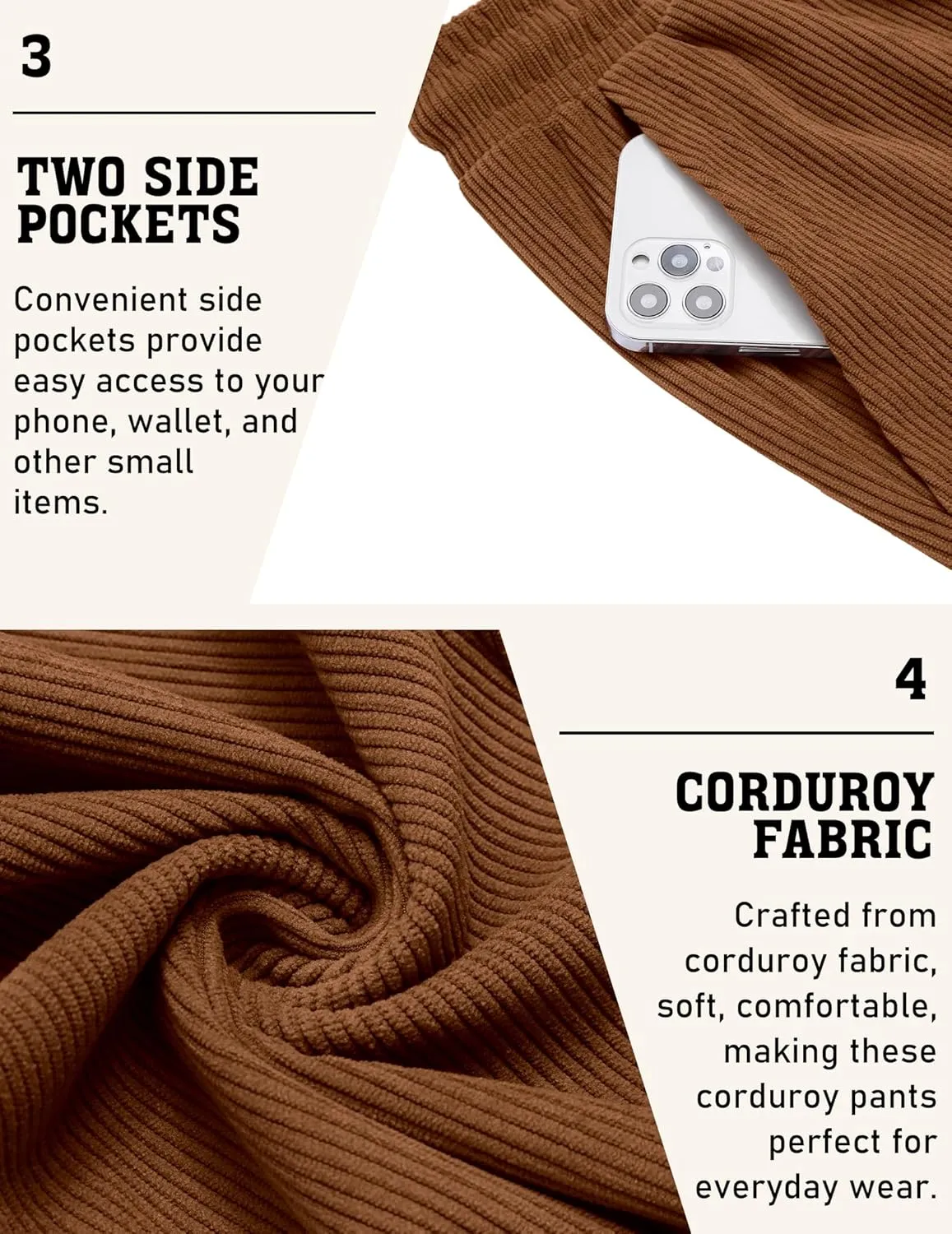 COOFANDY Men's Corduroy Pants Casual Drawstring Trousers Elastic Waist Fashion Tapered Streetwear Joggers with Pockets