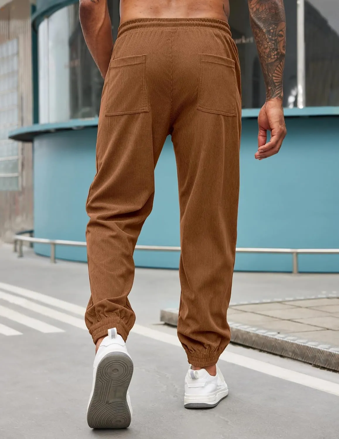 COOFANDY Men's Corduroy Pants Casual Drawstring Trousers Elastic Waist Fashion Tapered Streetwear Joggers with Pockets