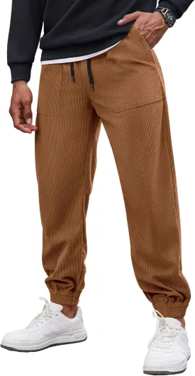 COOFANDY Men's Corduroy Pants Casual Drawstring Trousers Elastic Waist Fashion Tapered Streetwear Joggers with Pockets