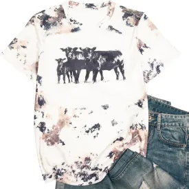 Cow Shirts for Women Easily Distracted by Cows Bleached Cowgirl T-Shirt Short Sleeve Vintage Western Tops