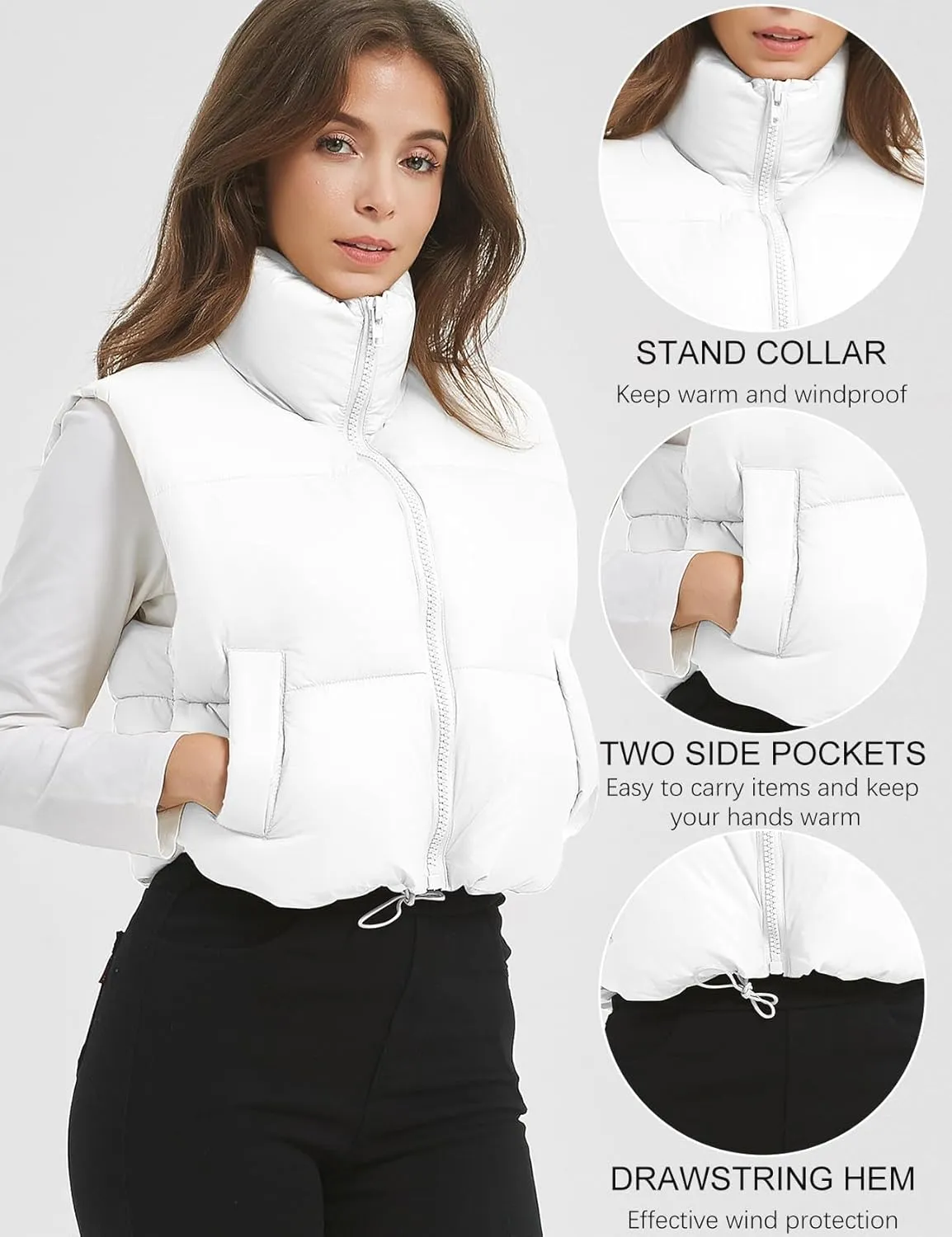 COZYPOIN Cropped Puffer Vest Womens Stand Collar Sleeveless Lightweight Padded Jacket Winter Warm Down Vests Jacket