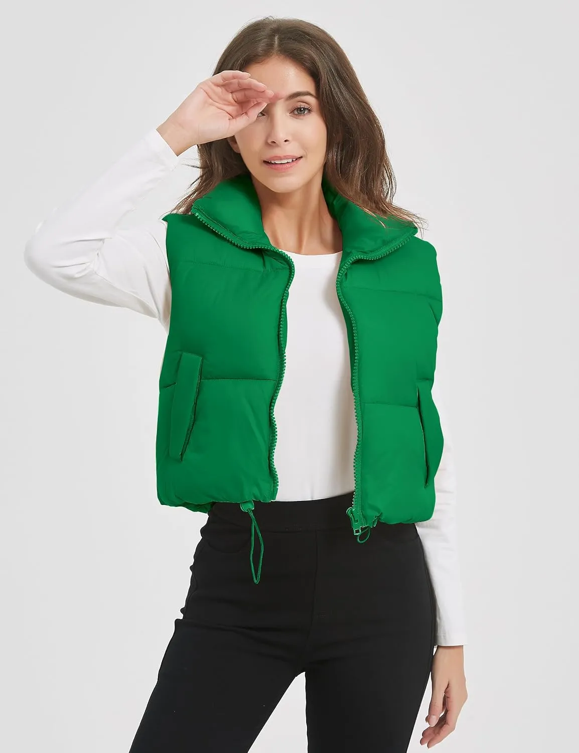 COZYPOIN Cropped Puffer Vest Womens Stand Collar Sleeveless Lightweight Padded Jacket Winter Warm Down Vests Jacket