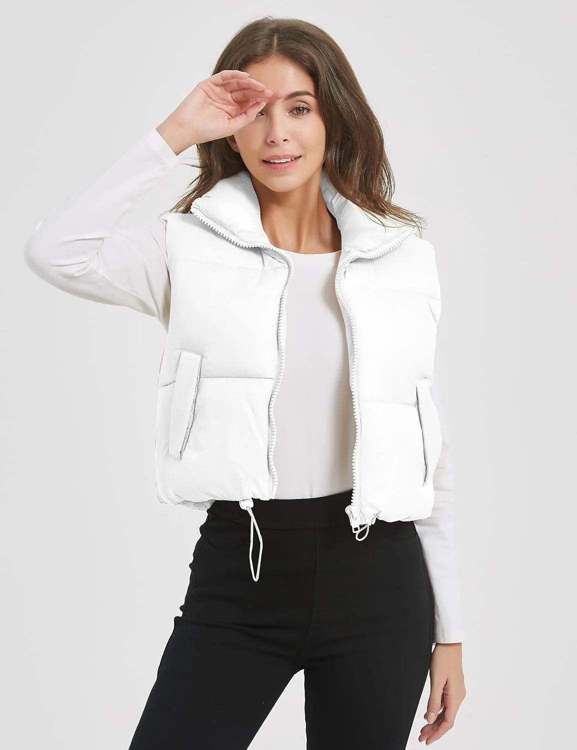 COZYPOIN Cropped Puffer Vest Womens Stand Collar Sleeveless Lightweight Padded Jacket Winter Warm Down Vests Jacket