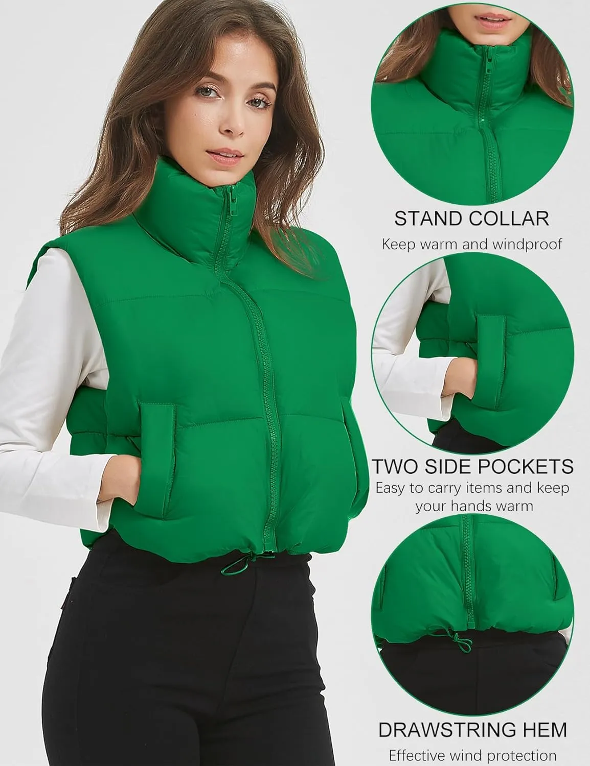 COZYPOIN Cropped Puffer Vest Womens Stand Collar Sleeveless Lightweight Padded Jacket Winter Warm Down Vests Jacket