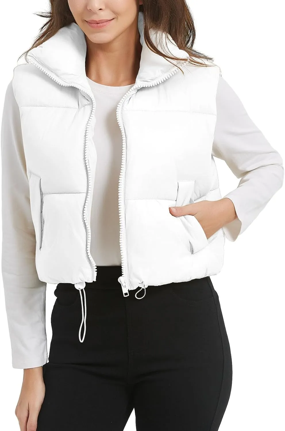 COZYPOIN Cropped Puffer Vest Womens Stand Collar Sleeveless Lightweight Padded Jacket Winter Warm Down Vests Jacket