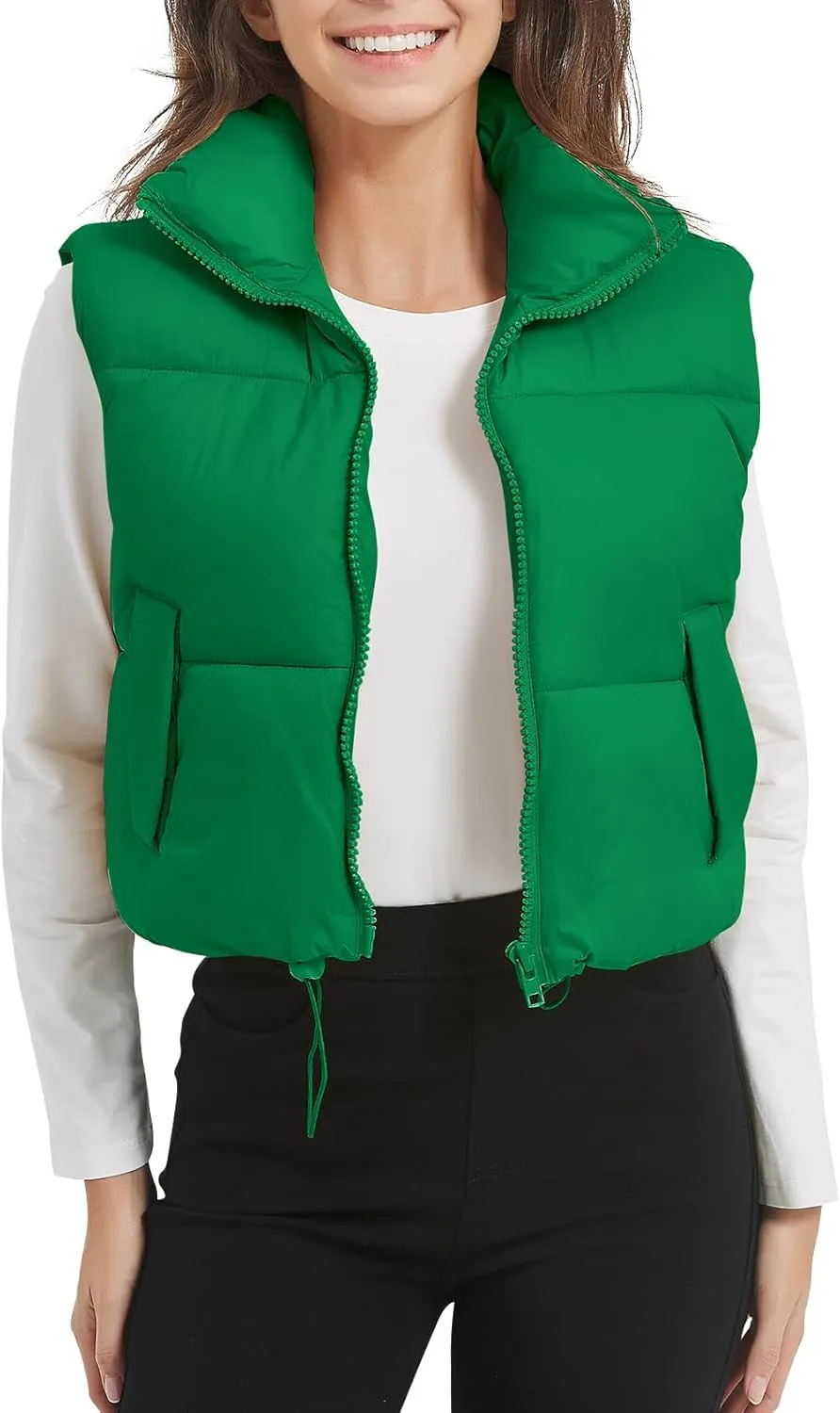 COZYPOIN Cropped Puffer Vest Womens Stand Collar Sleeveless Lightweight Padded Jacket Winter Warm Down Vests Jacket