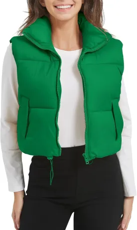 COZYPOIN Cropped Puffer Vest Womens Stand Collar Sleeveless Lightweight Padded Jacket Winter Warm Down Vests Jacket