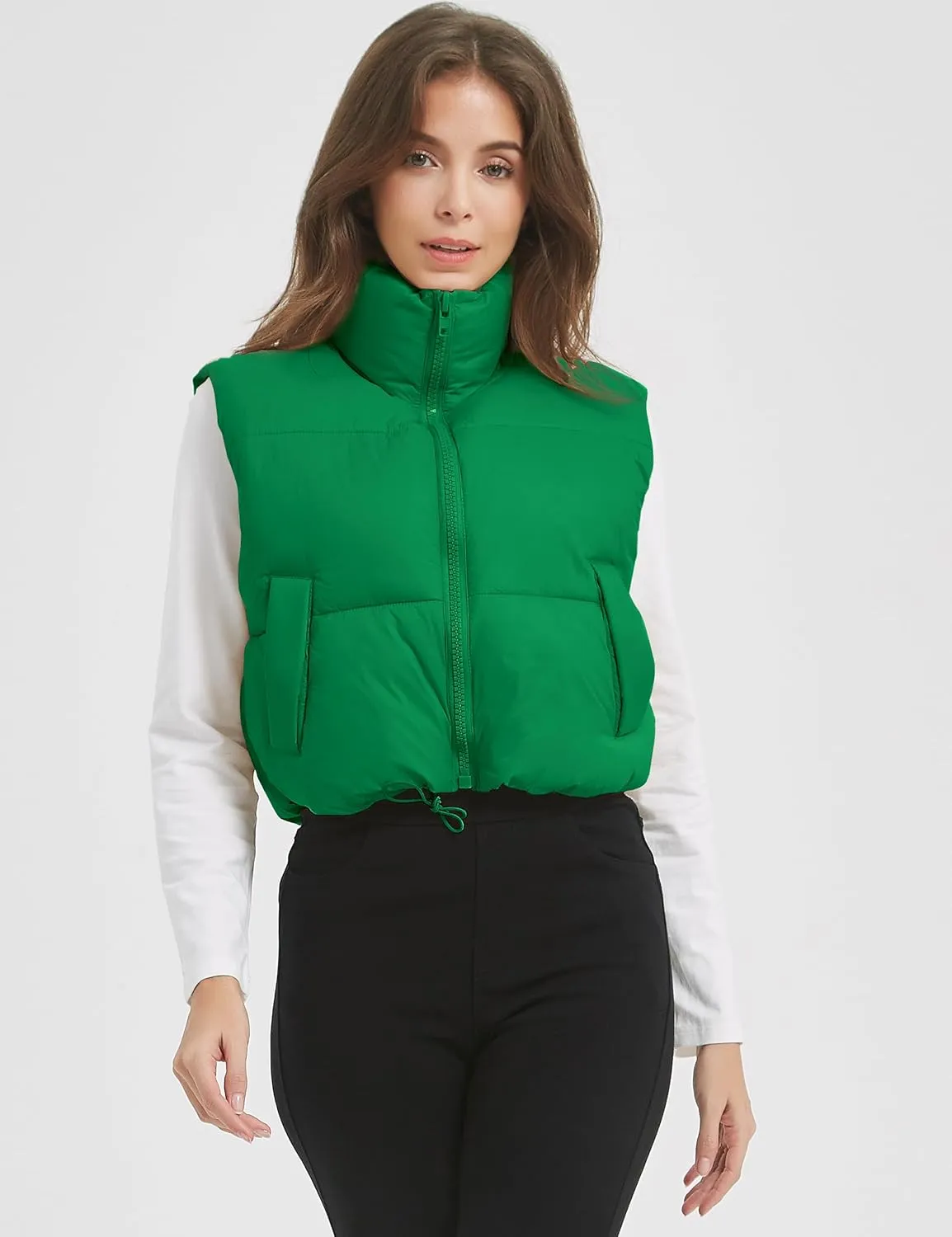 COZYPOIN Cropped Puffer Vest Womens Stand Collar Sleeveless Lightweight Padded Jacket Winter Warm Down Vests Jacket