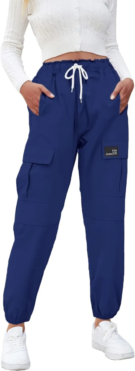 Cromoncent Girls&Womens Cargo Pants Elastic Waist Lightweight Outdoor Jogger Pants, 6 Years - XX-Large