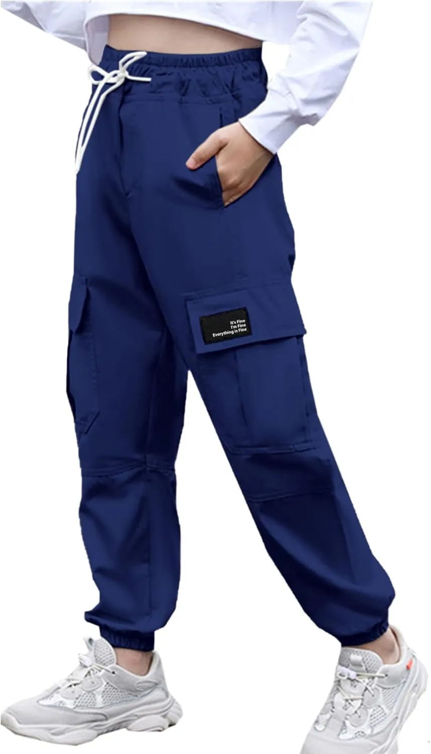 Cromoncent Girls&Womens Cargo Pants Elastic Waist Lightweight Outdoor Jogger Pants, 6 Years - XX-Large
