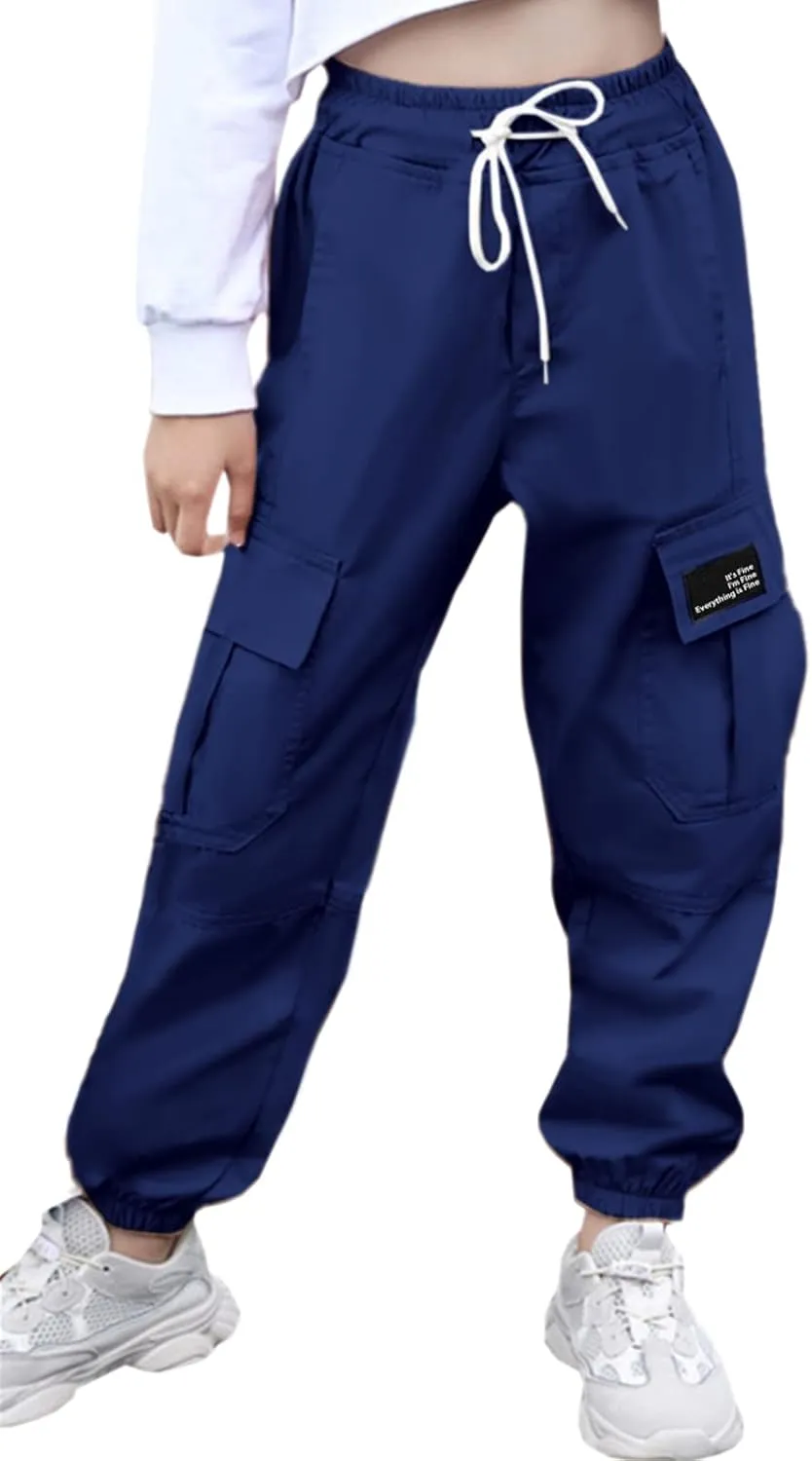 Cromoncent Girls&Womens Cargo Pants Elastic Waist Lightweight Outdoor Jogger Pants, 6 Years - XX-Large