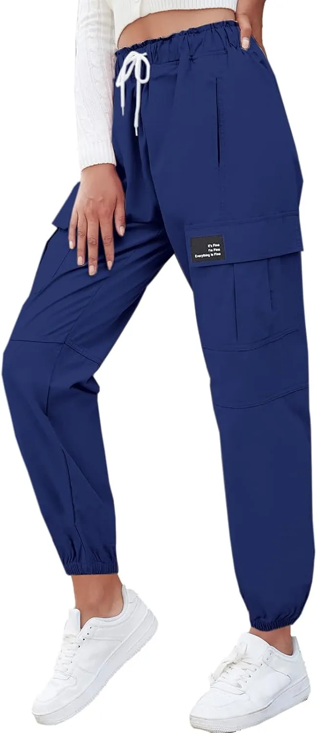 Cromoncent Girls&Womens Cargo Pants Elastic Waist Lightweight Outdoor Jogger Pants, 6 Years - XX-Large