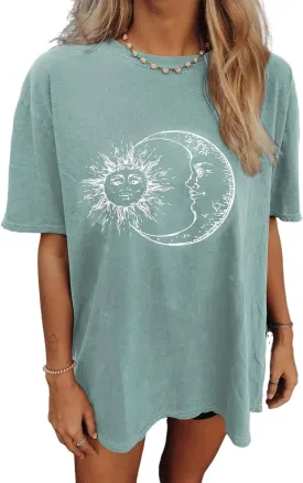 CSDAJIO Women's Casual Short Sleeve Loose Shirt Oversized T-Shirt Trendy Going Out Crew Neck Summer Graphic Tees