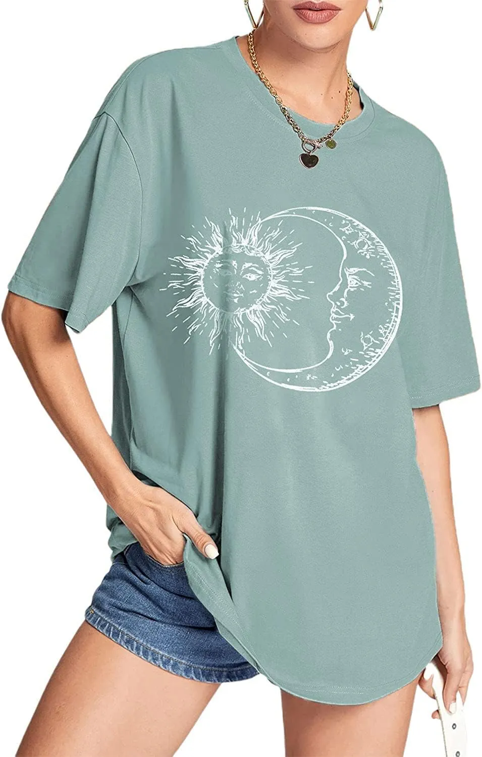 CSDAJIO Women's Casual Short Sleeve Loose Shirt Oversized T-Shirt Trendy Going Out Crew Neck Summer Graphic Tees