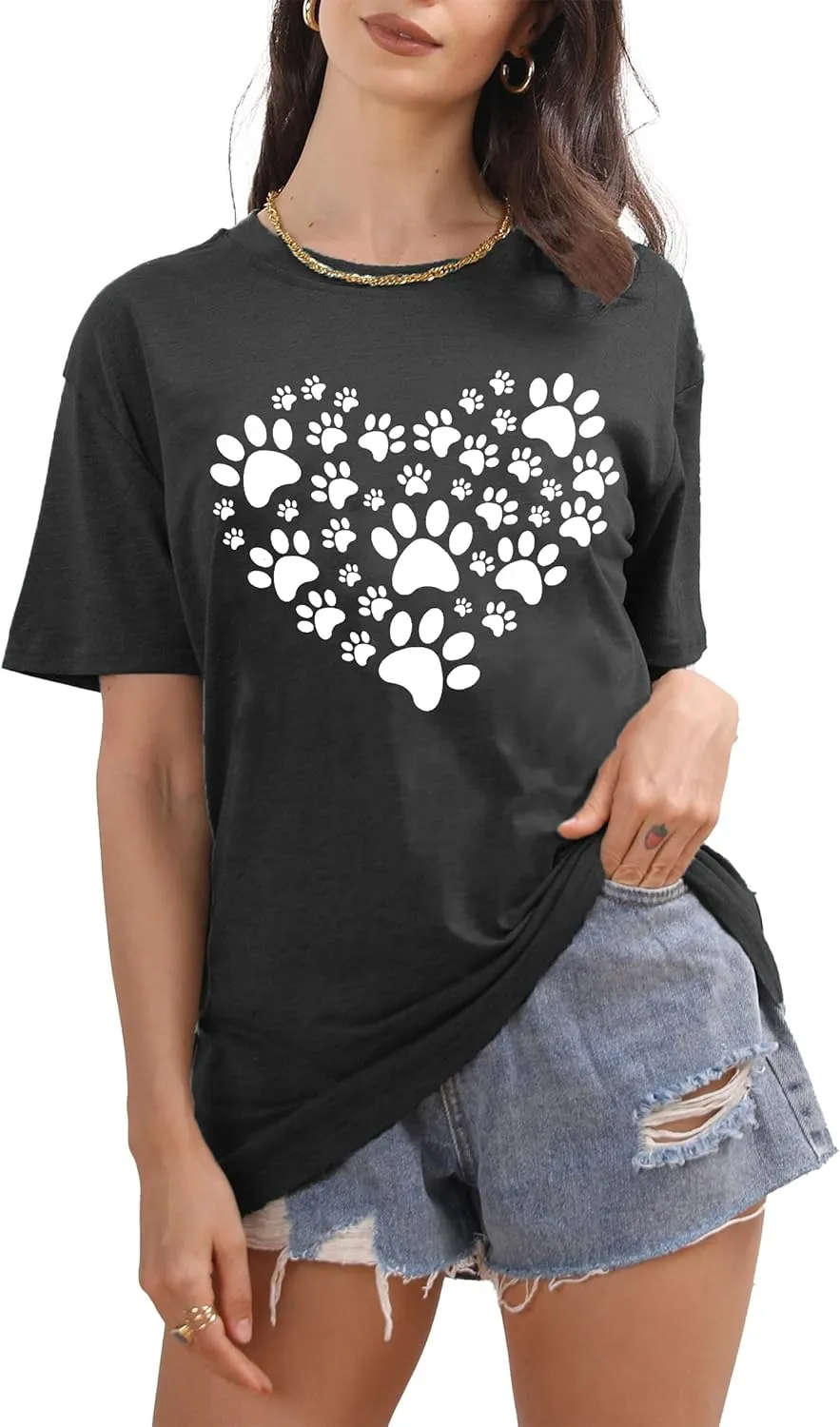 Dog Lover Shirts for Women - Cat Paw Graphic Tee Dog Mom Gifts Girls Heart Tops