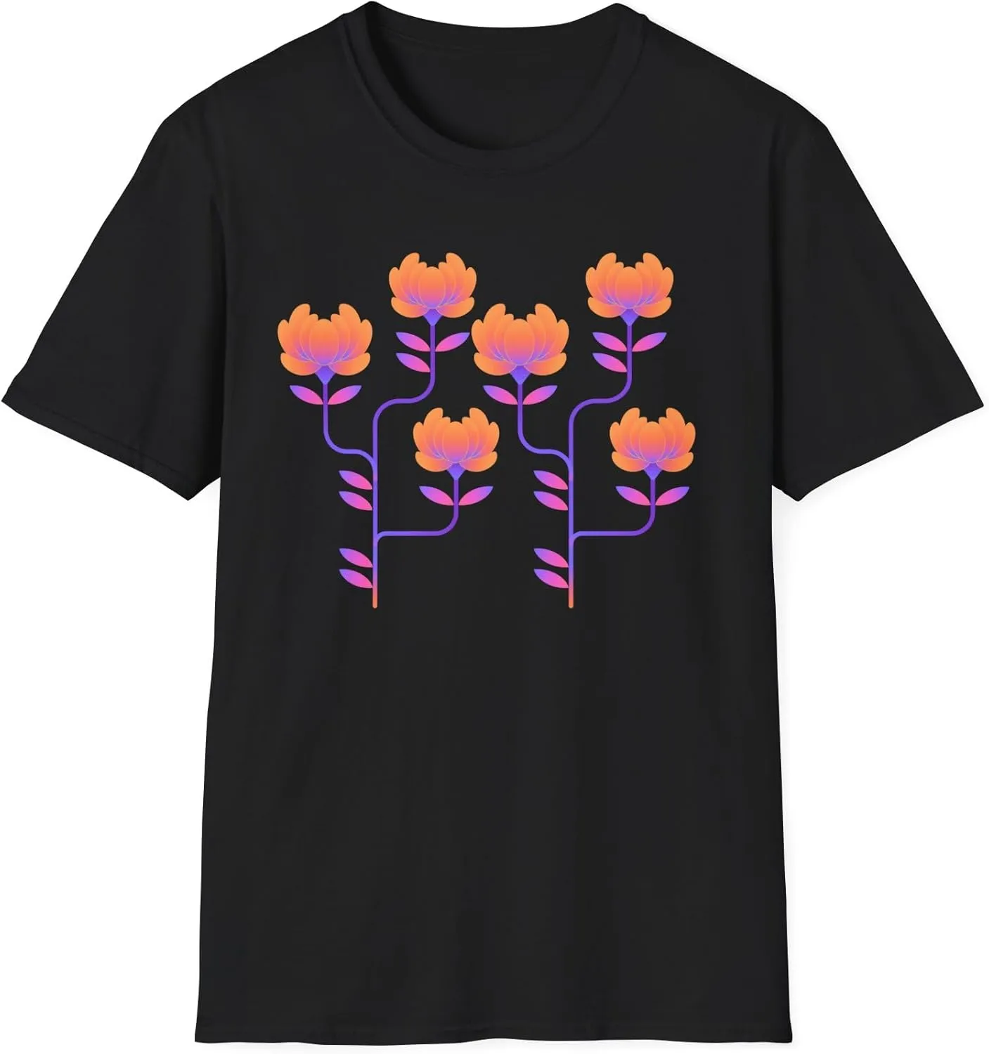 Floral Graphic Tee, Orange Purple Abstract Flower Shirt, Softstyle Unisex T-Shirt, Bright Floral Print Top, Hipster Tee,