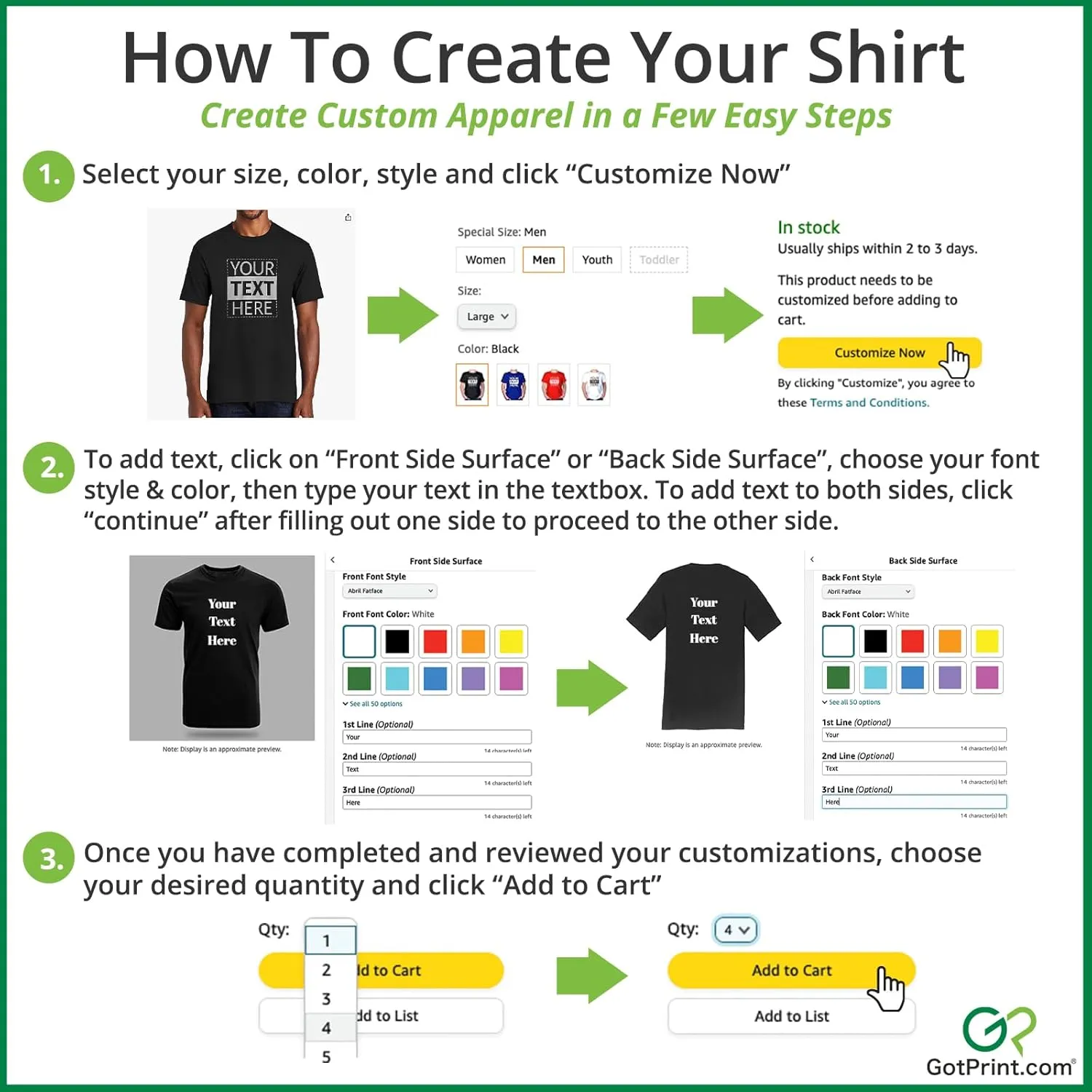 GotPrint Custom Shirt for Men, Women, Add Your Own Text Personalized T Shirts, Customizable Shirt Front/Back Soft Graphic Tee