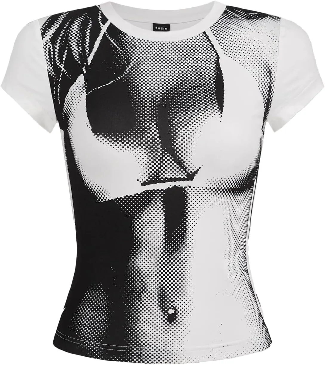 Hilinker Womens Short Sleeve Graphic Crop Tops Vintage Tees Summer Cute T Shirts