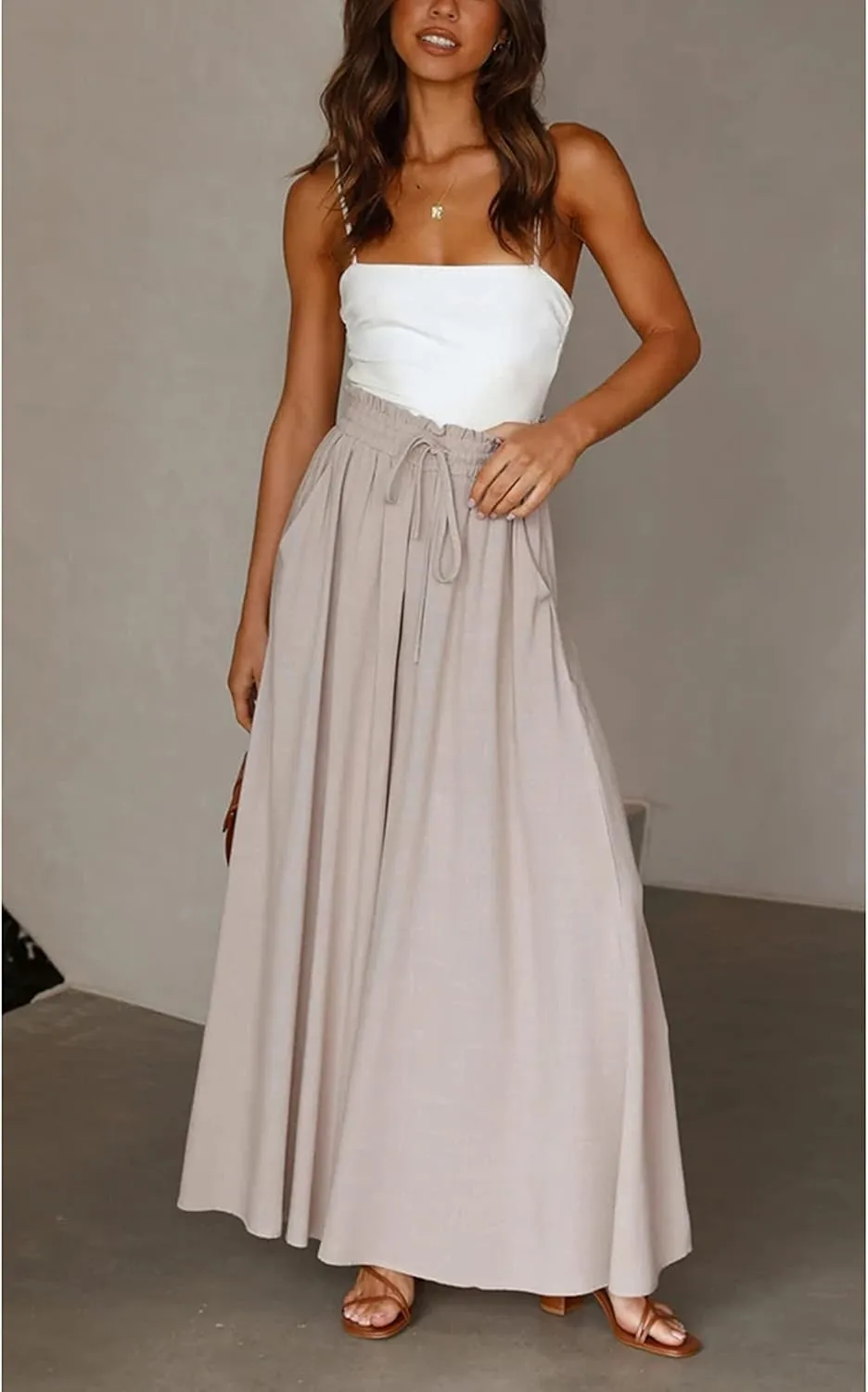 Hooever Women's Wide Leg Pants Flowy Drape Ruffle Drawstring Waist Palazzo Pants