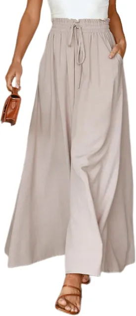 Hooever Women's Wide Leg Pants Flowy Drape Ruffle Drawstring Waist Palazzo Pants