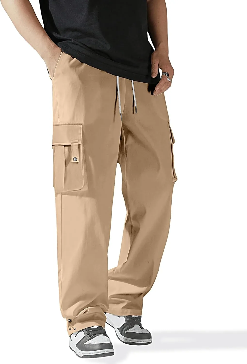 HOTake Cargo Pants for Men Drawstring Elastic Waist Mens Baggy Pants Hiking Joggers Sweatpants