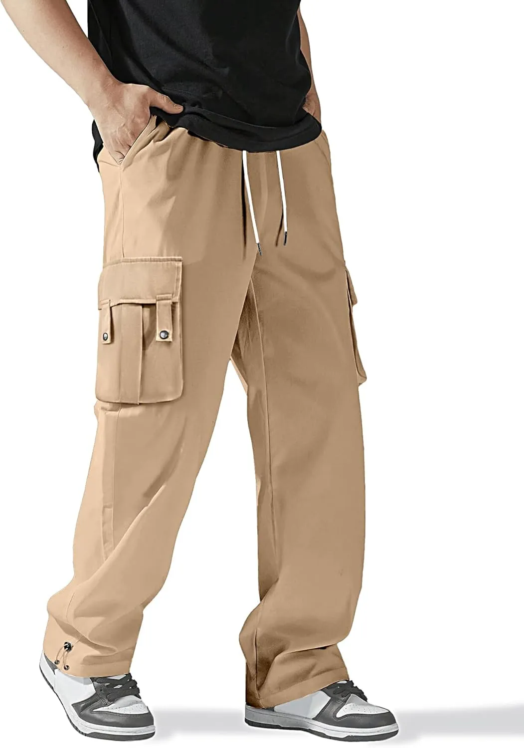 HOTake Cargo Pants for Men Drawstring Elastic Waist Mens Baggy Pants Hiking Joggers Sweatpants