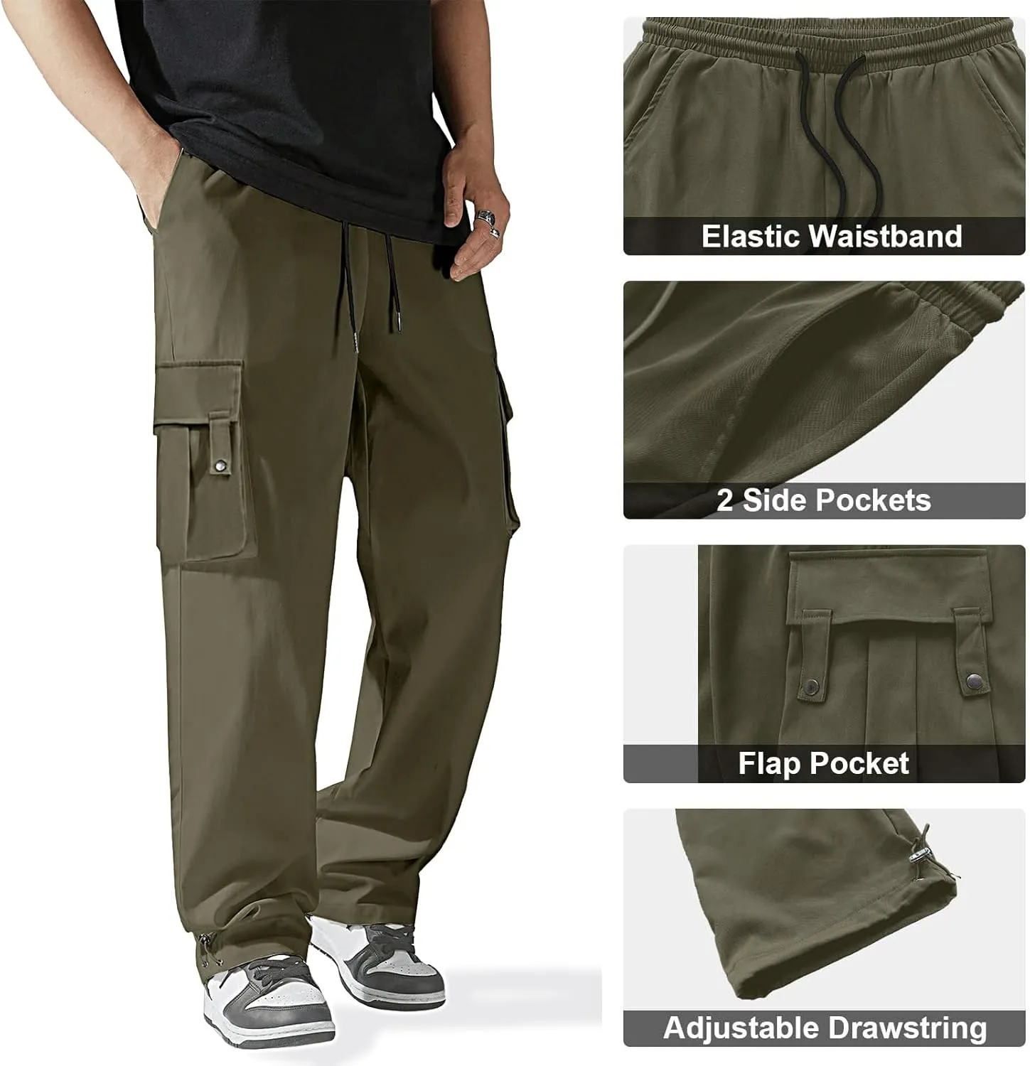 HOTake Cargo Pants for Men Drawstring Elastic Waist Mens Baggy Pants Hiking Joggers Sweatpants