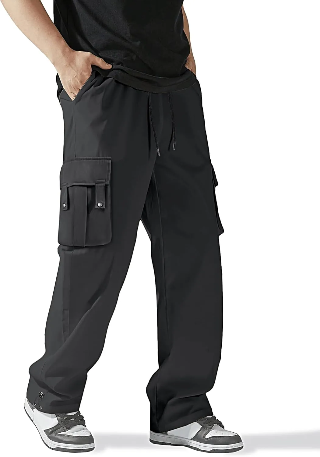 HOTake Cargo Pants for Men Drawstring Elastic Waist Mens Baggy Pants Hiking Joggers Sweatpants