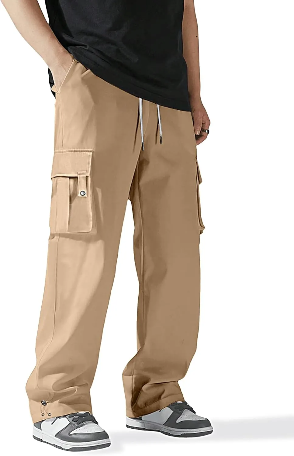 HOTake Cargo Pants for Men Drawstring Elastic Waist Mens Baggy Pants Hiking Joggers Sweatpants